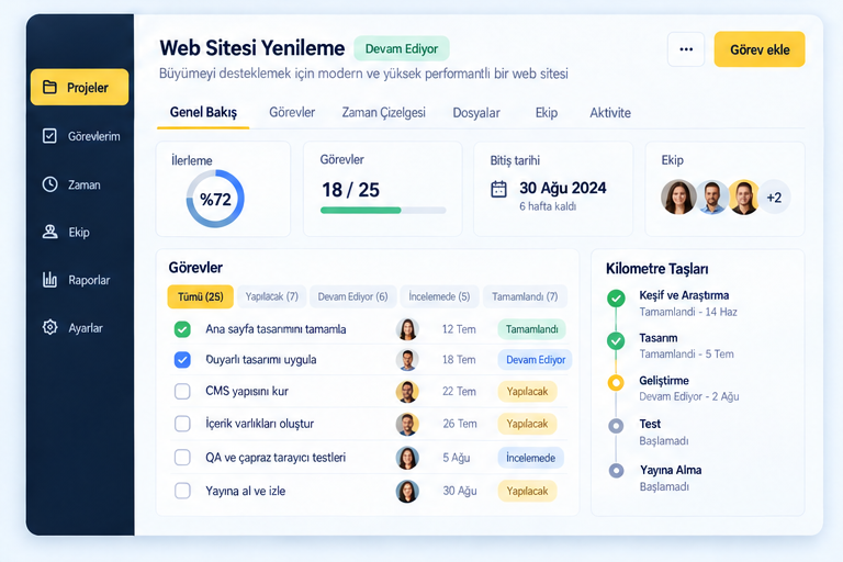 Proje Yönetimi / İş Takibi dashboard ekranı
