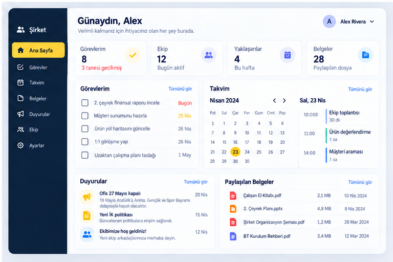 Online Şirket Araçları dashboard ekranı