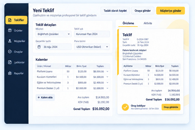 Teklif Yönetimi dashboard ekranı